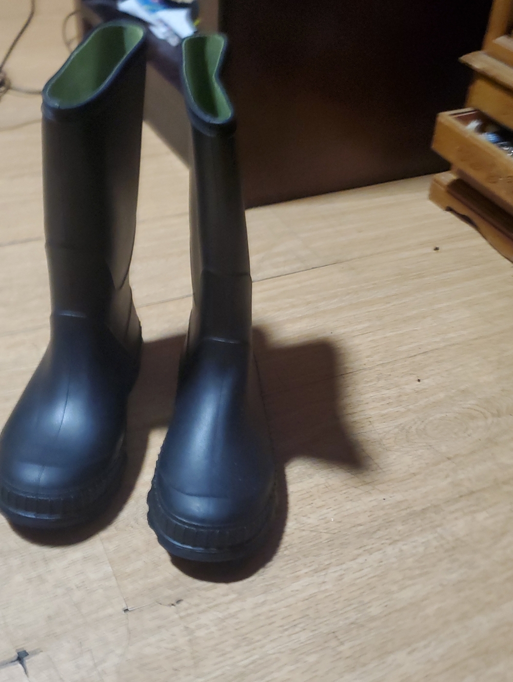 Kids Waterproof Black Rain Boots with Green Lining